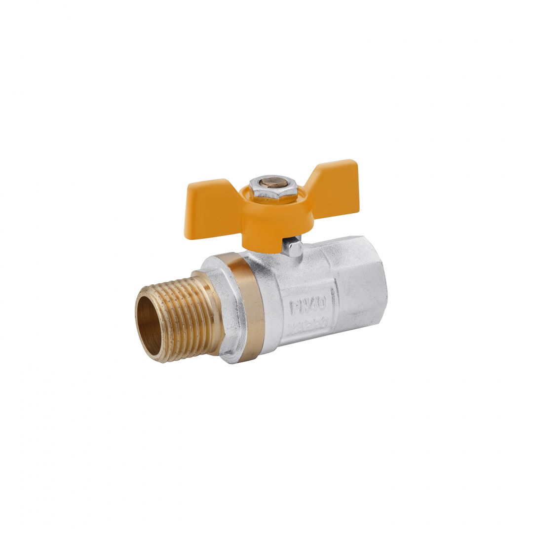 Кран кульовий для газу Karro "Standart+" 1/2" ВЗ PN40 жовтий метелик, нікельований