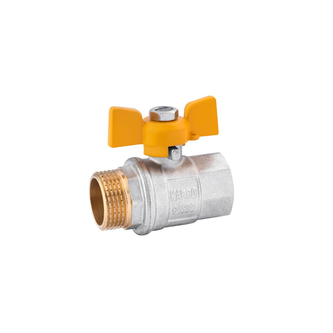 Кран кульовий для газу Karro "Standart" 1/2" ВЗ PN30 жовтий метелик
