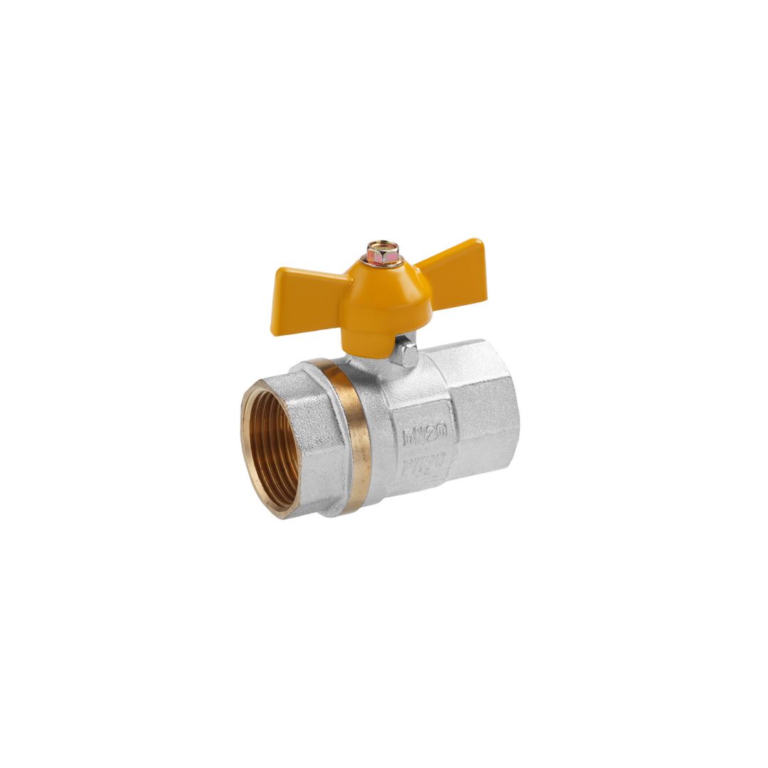 Кран кульовий для газу Valves 3/4" ВВ PN30 жовтий метелик