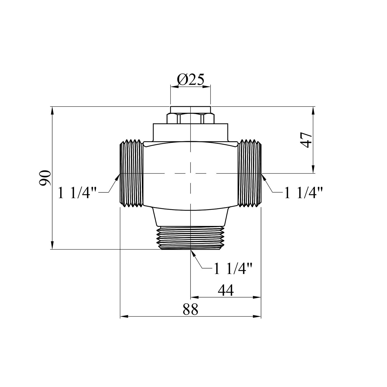 Трьохходовий клапан Karro (DN) 25, d=1 1/4" ЗЗЗ латунний KR-1134