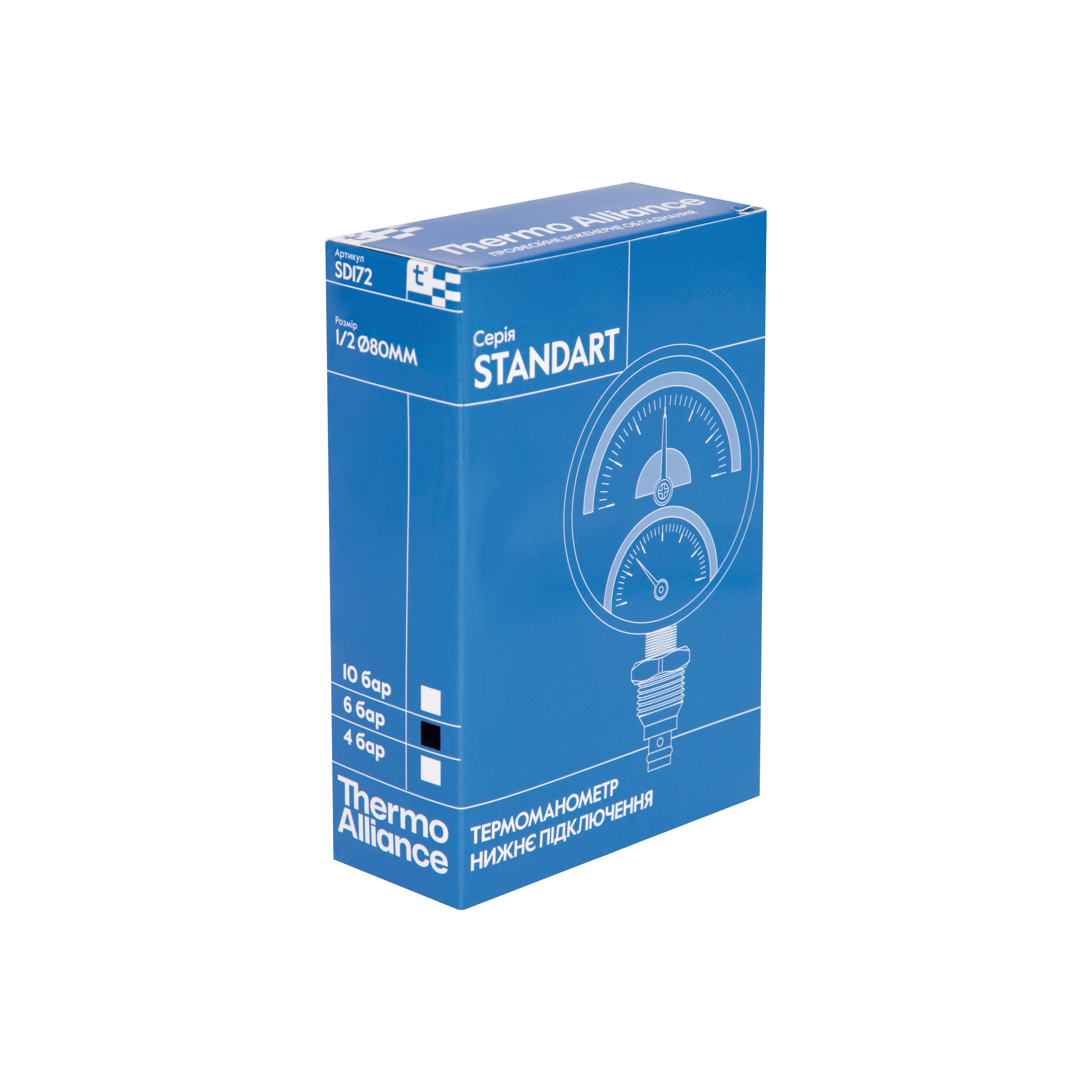 Термоманометр Thermo Alliance Standart 80 мм 1/2", нижнє підмикання SD1726B