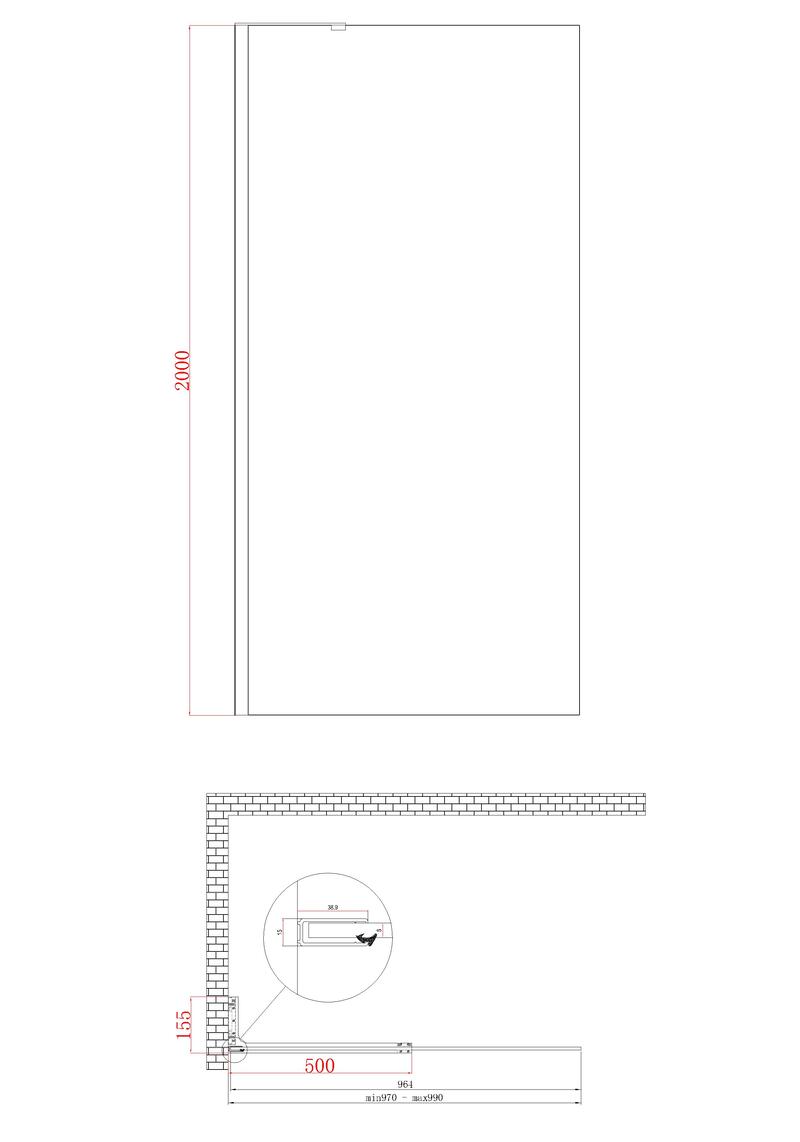 Душова перегородка Walk-In KOER SR SP02-100x200-TR-01 прозоре скло EASY CLEAN 8мм хром (KR5395)