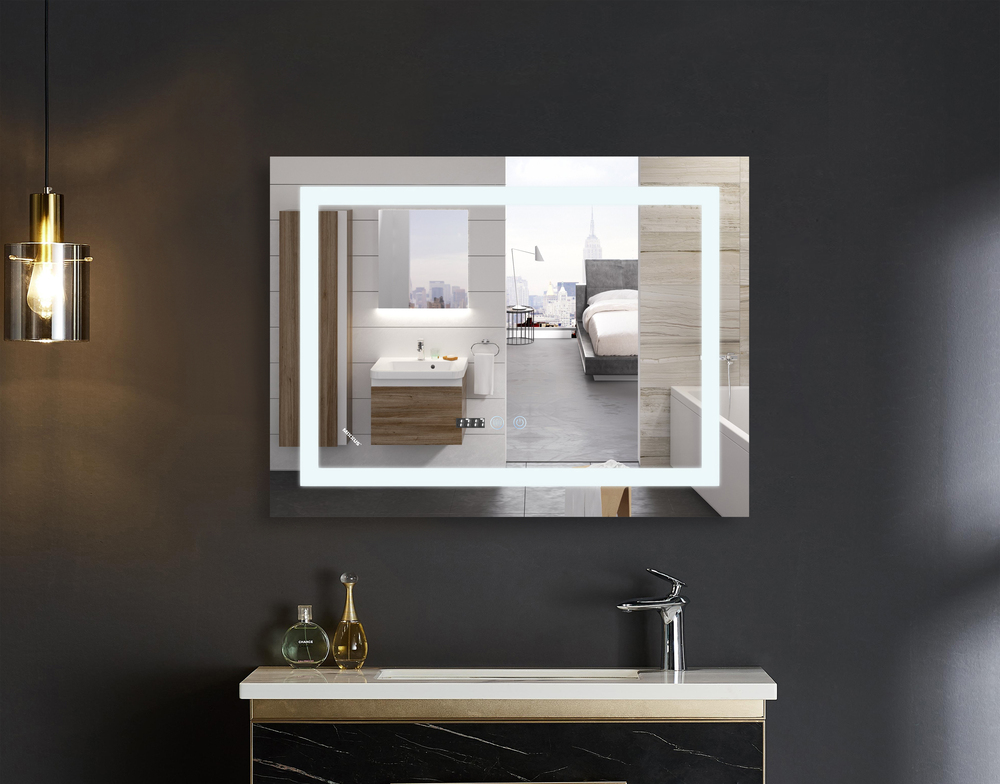 Дзеркало MIXXUS WARM MR02-100x70 з LED Touch, Anti-fog, димером, рег. яскравості, годинником (MI6002)