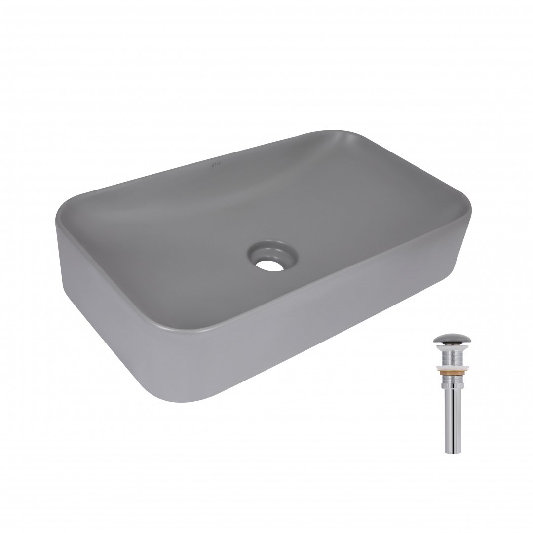 Раковина накладна Qtap Tern 610x350x135 мм, Stone grey, прямокутна, з донним клапаном QTTER188SG49789
