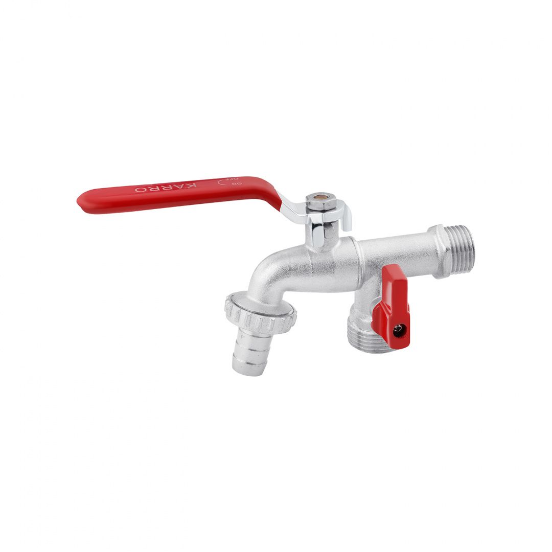 Кран для поливу Karro на 2 виходи 1/2"x3/4" PN40 з пластиковим виходом Garden, нікельований KR-12014