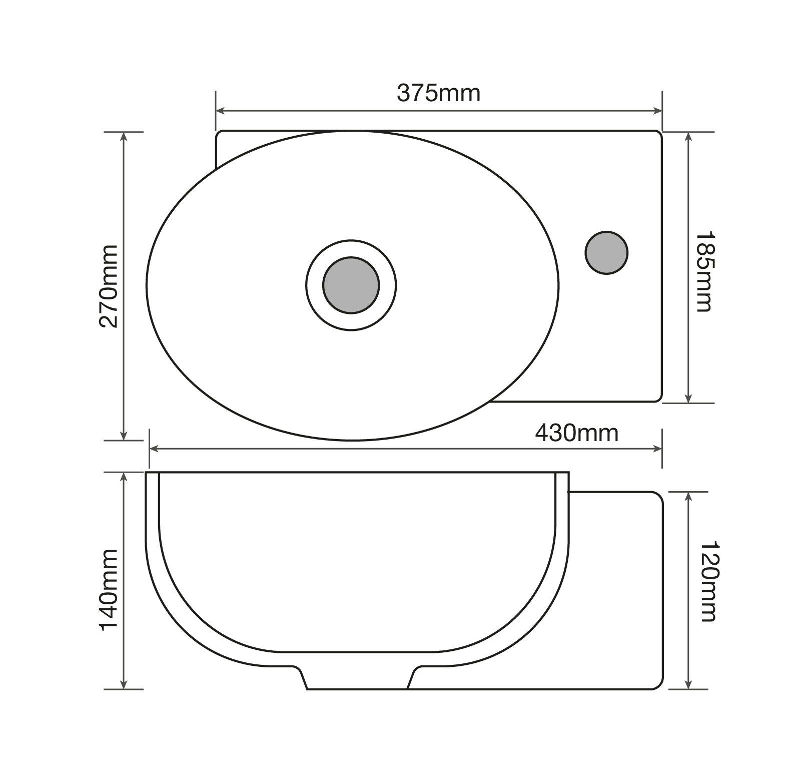 Раковина підвісна MIXXUS PREMIUM DIVERSE-1201-L 400х215х140mm (отвір під змішувач, перелив) (MP6507)