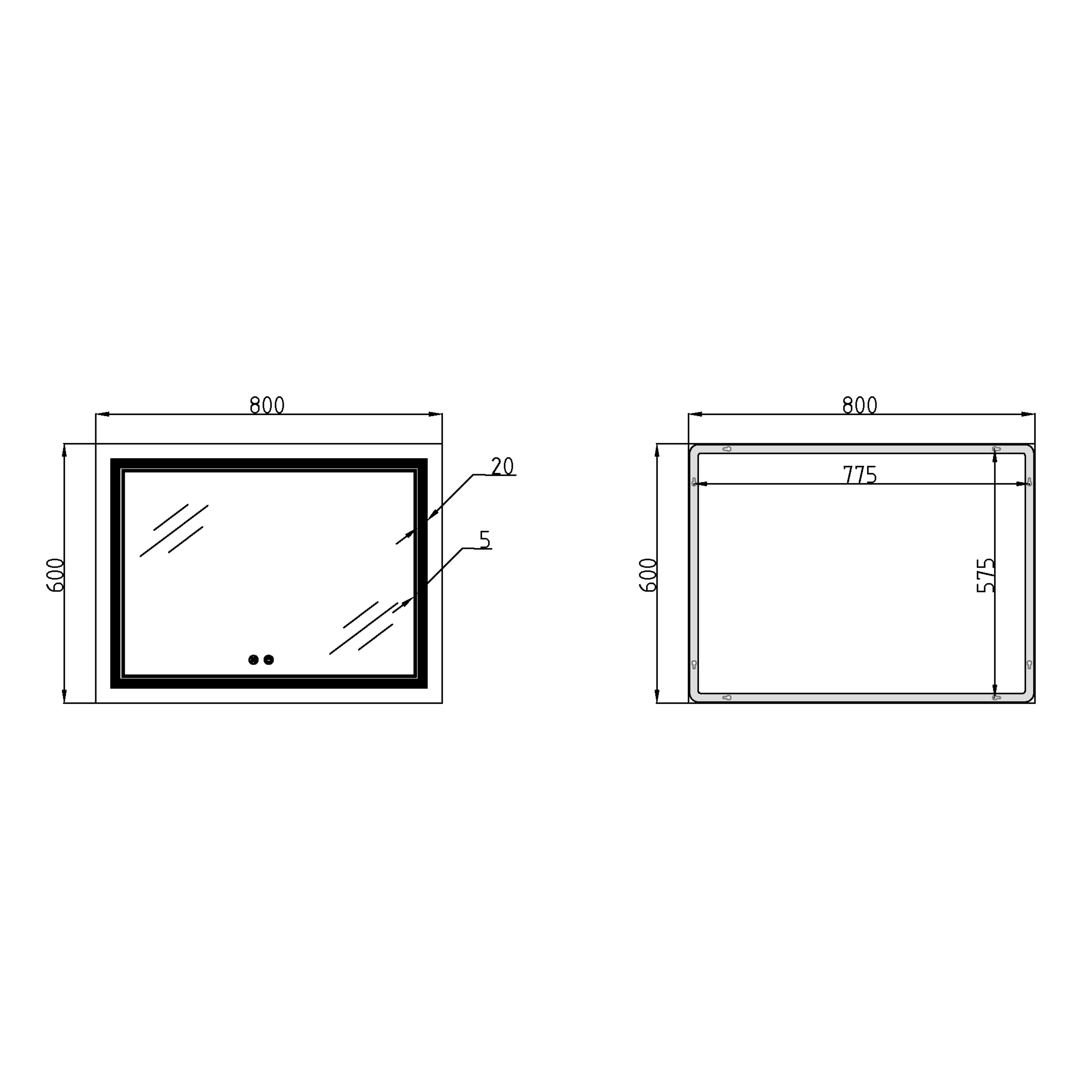 Дзеркало Qtap Cardinal (CA1) 800х600 з LED-підсвічуванням Touch, з антизапотіванням, з димером, рег. темп. кольору (3000-6500K) QT0478C8060