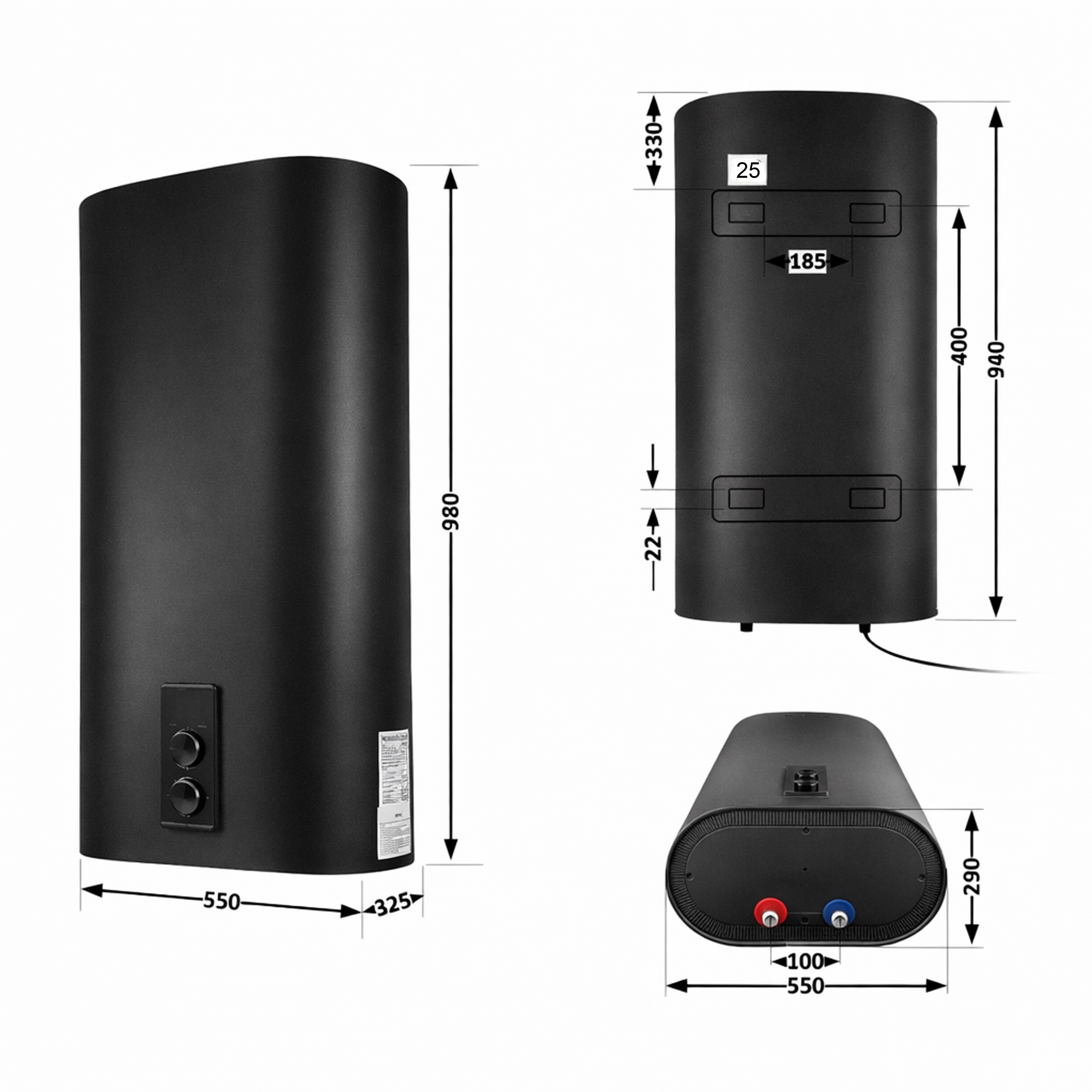 Водонагрівач електричний Thermo Alliance 80 л Black, плоский вертикальний, мокрий ТЕН 2 кВт (0,8+1,2) DT80V20G(PD)/2В