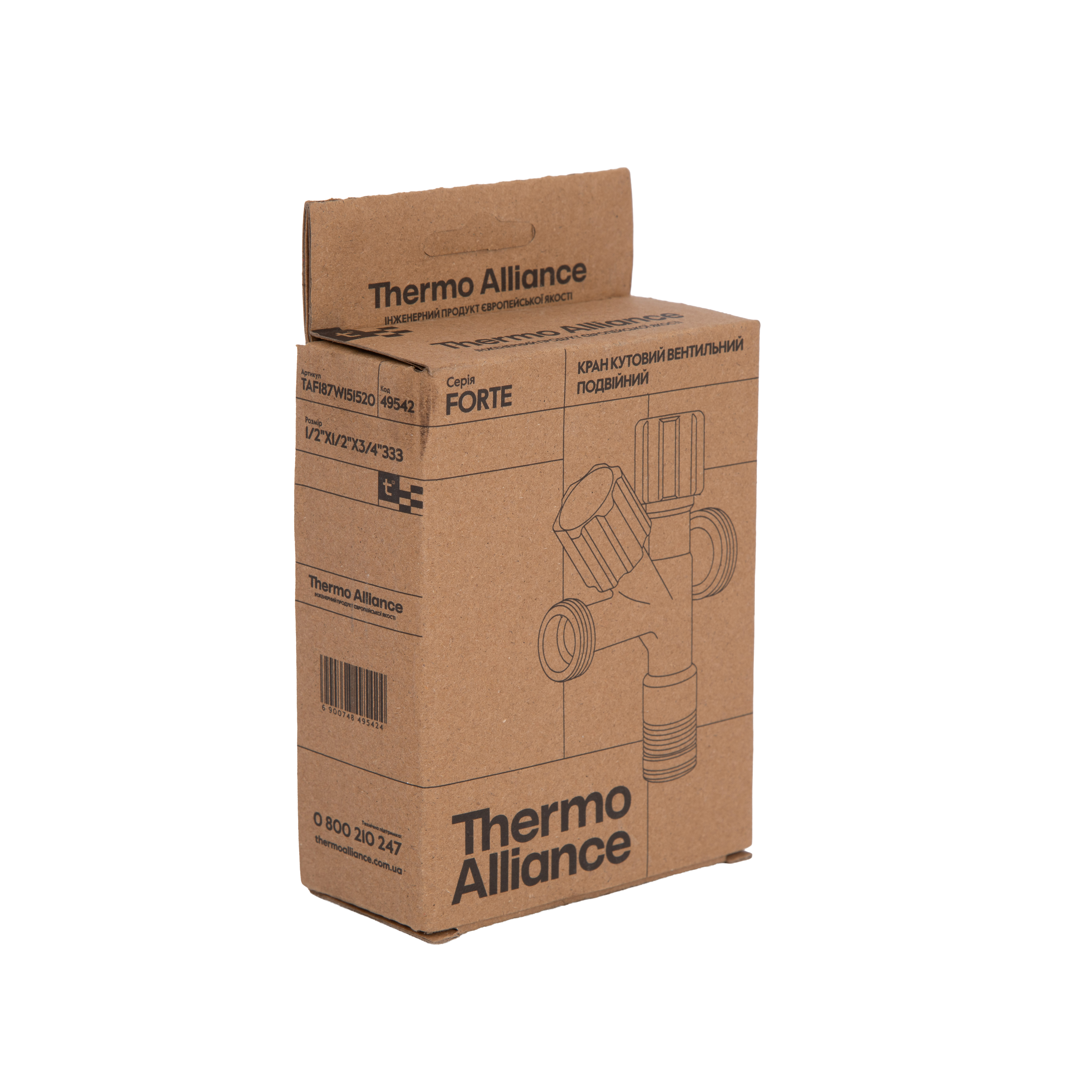 Кран кутовий подвійний  Thermo Alliance Forte 1/2"З х 1/2"З х 3/4"З, хром TAF187W151520