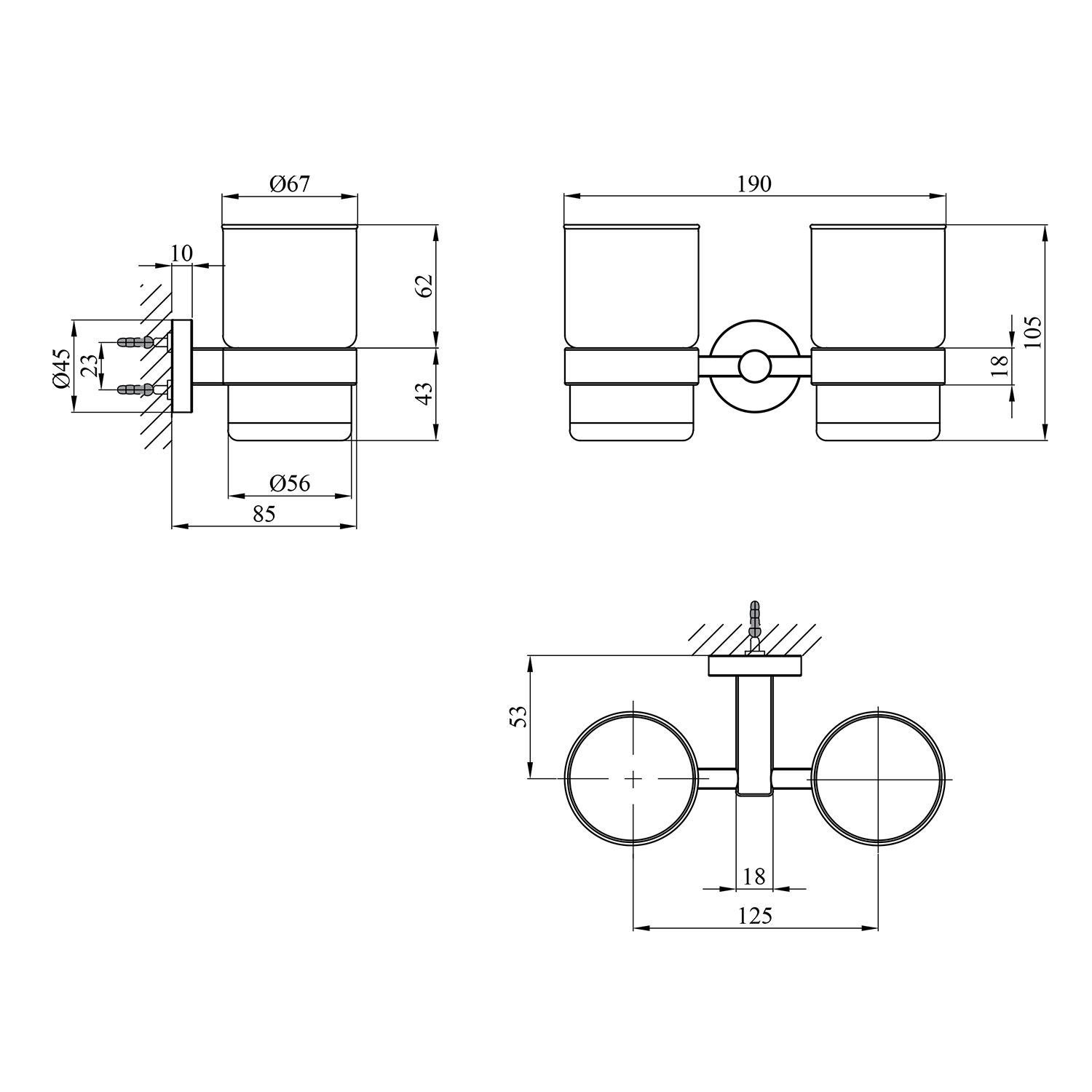 Склянка подвійна з тримачем для ванної кімнати Kroner KRP Edelstahl Klassisch - ESG3708