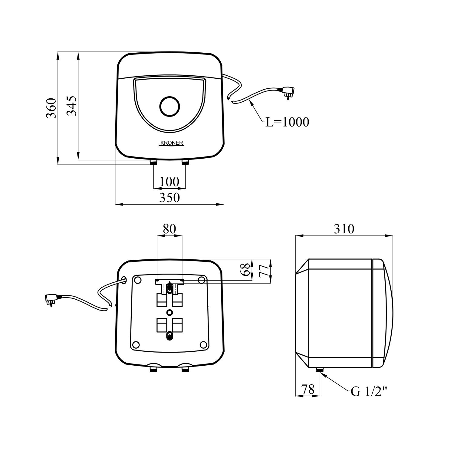 Водонагрівач Kroner Small K15SA1.5 з мокрим ТЕНом