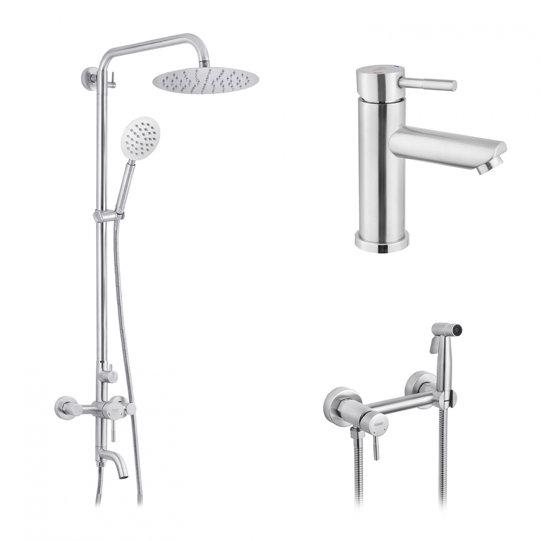 Набор 3 в 1 душова система Kroner Edelstahl Klassisch-ESG063 + змішувач Edelstahl Klassisch-ESG010 + змішувач Edelstahl Klassisch -ESG052