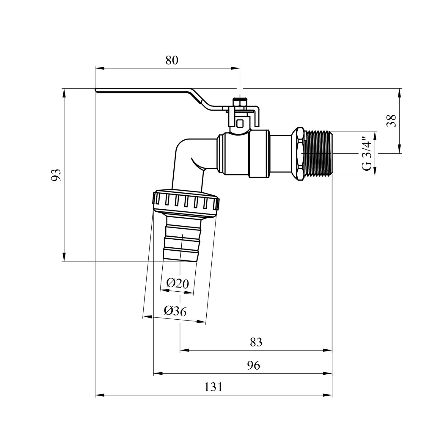 Кран кульовий для поливу STA 3/4" РЗ ручка, нікельований