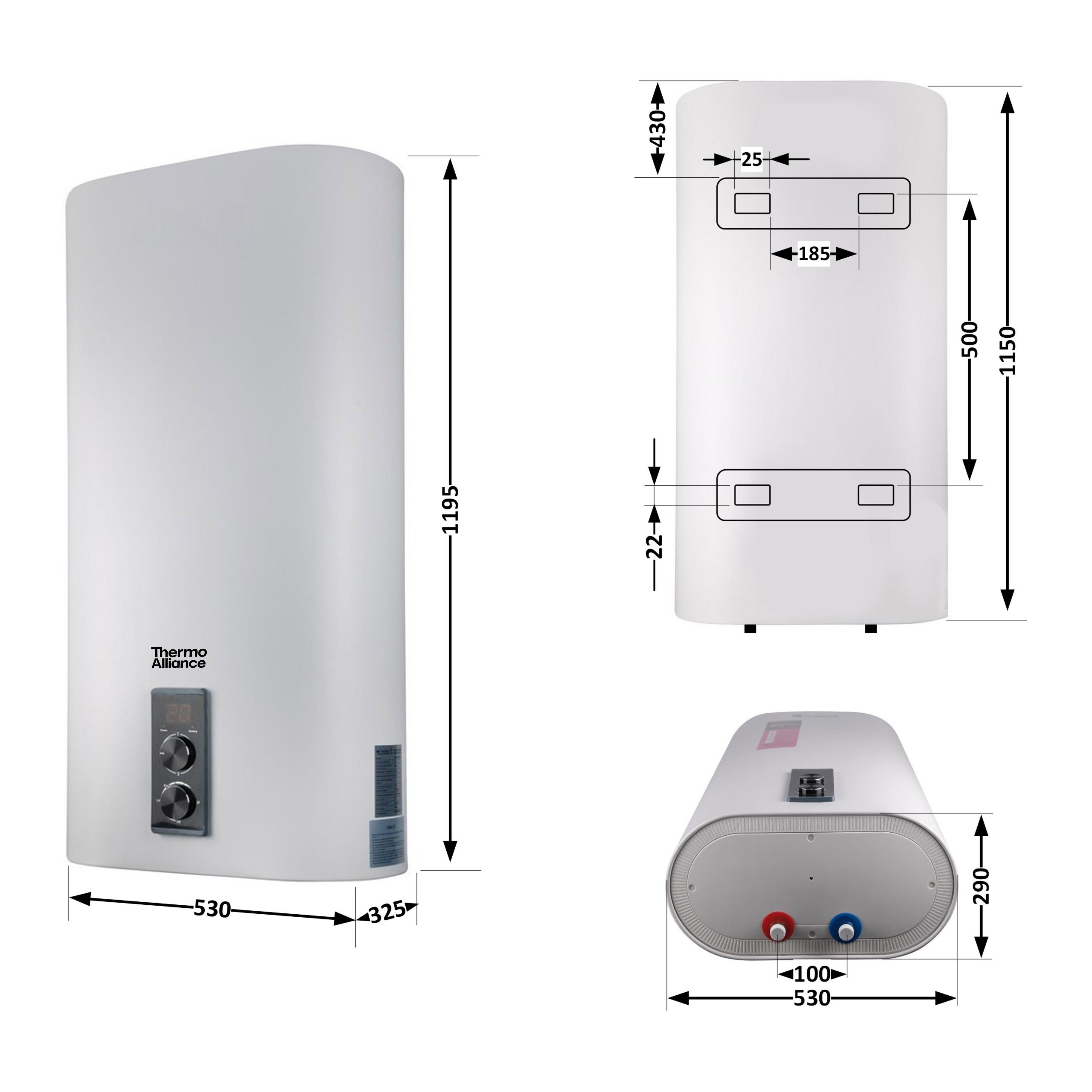 Водонагрівач електричний Thermo Alliance 100 л  плоский вертикальний, сухий ТЕН 2 кВт (0,8+1,2) DT100V20G(PD)-D/2