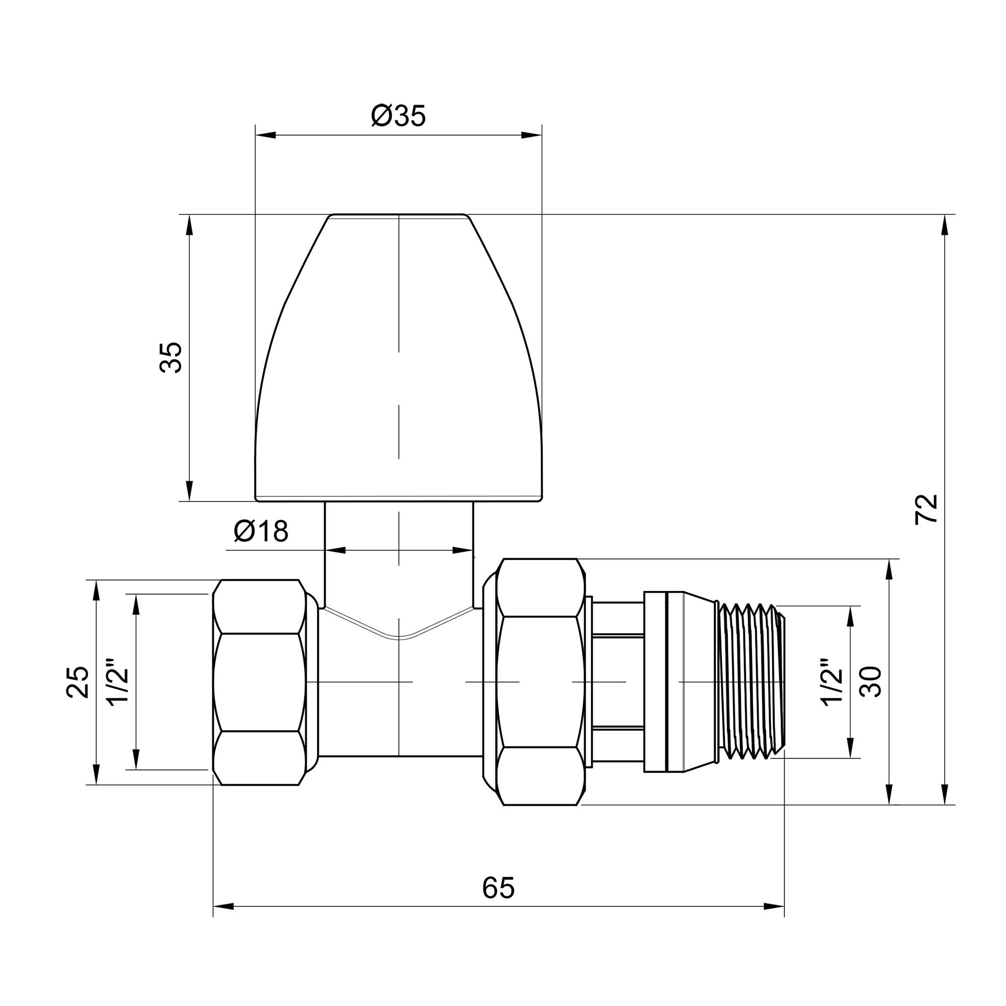 Кран радіаторний Thermo Alliance Base 1/2" ВЗ з антипротіканням прямий SD226W15