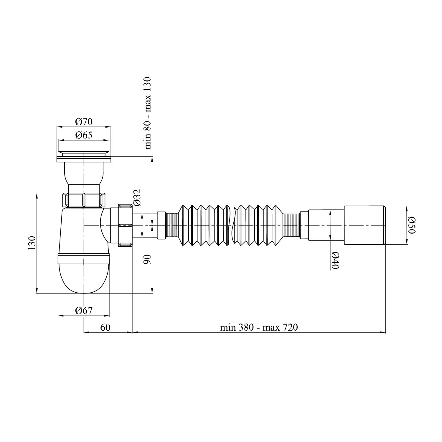 Сифон для кухонної мийки Kroner KRP - TW01 1 1/2"х40х50