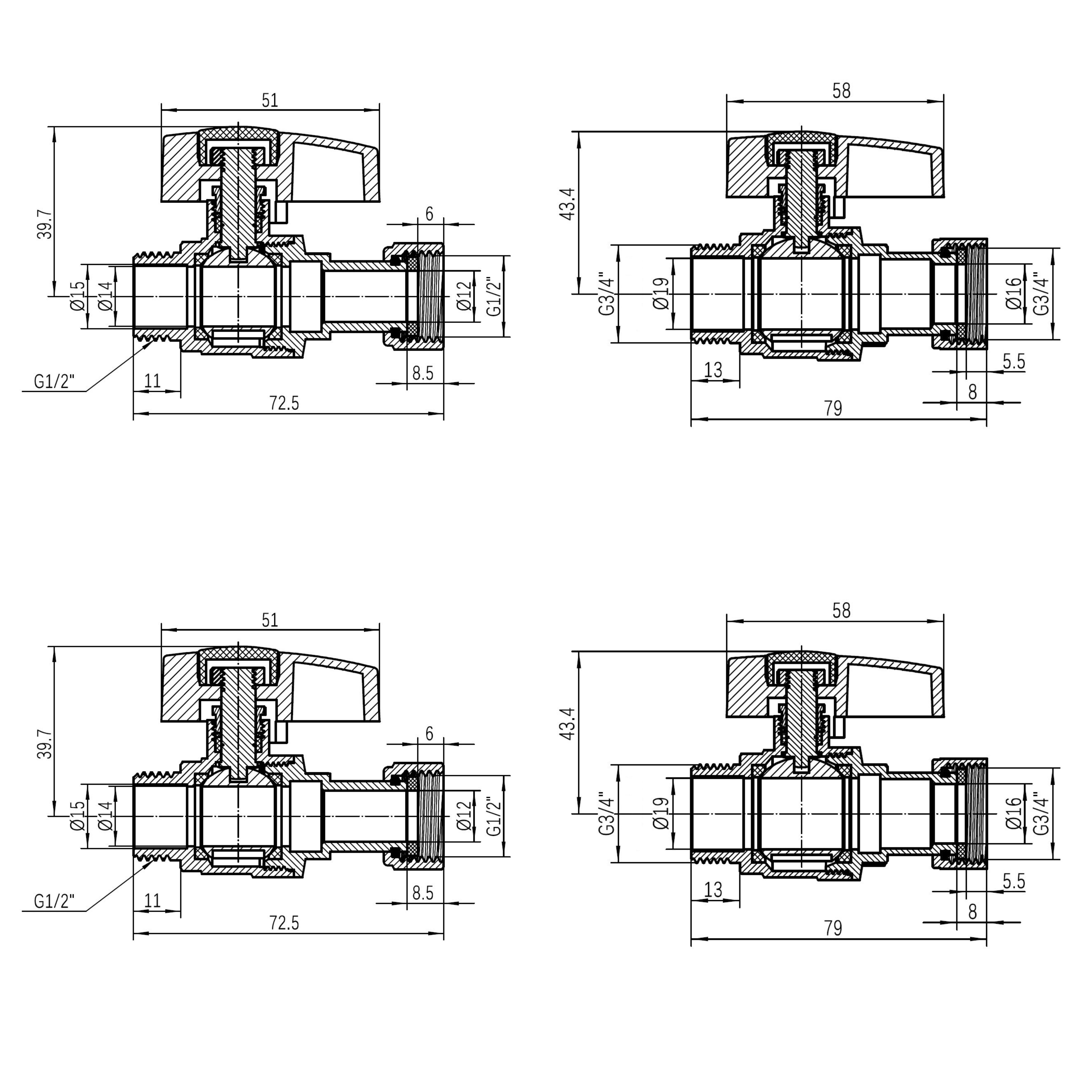 Комплект прямих кранів Thermo Alliance Standart 1/2"ВН-3/4"ВН з накидною гайкою для підключення котла TAS262RBW1520