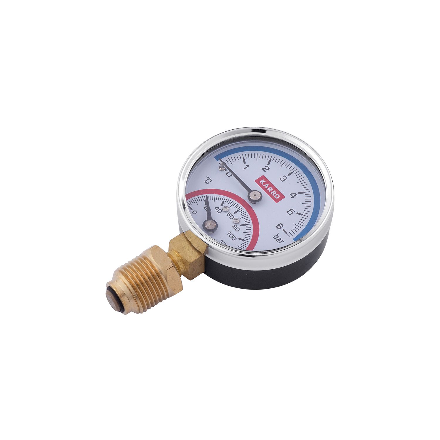 Термоманометр Karro 1/2"х1/4" вертикальний 63 мм KR-1086А