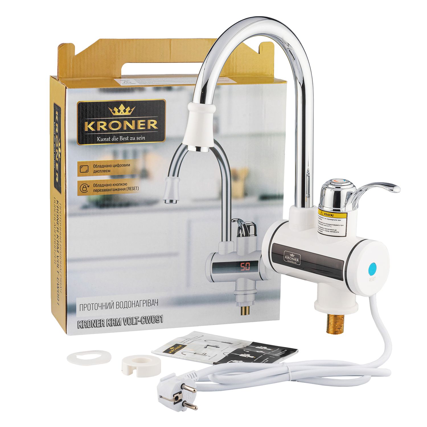 Проточний водонагрівач Kroner KRM Volt - CW091 з дисплеєм