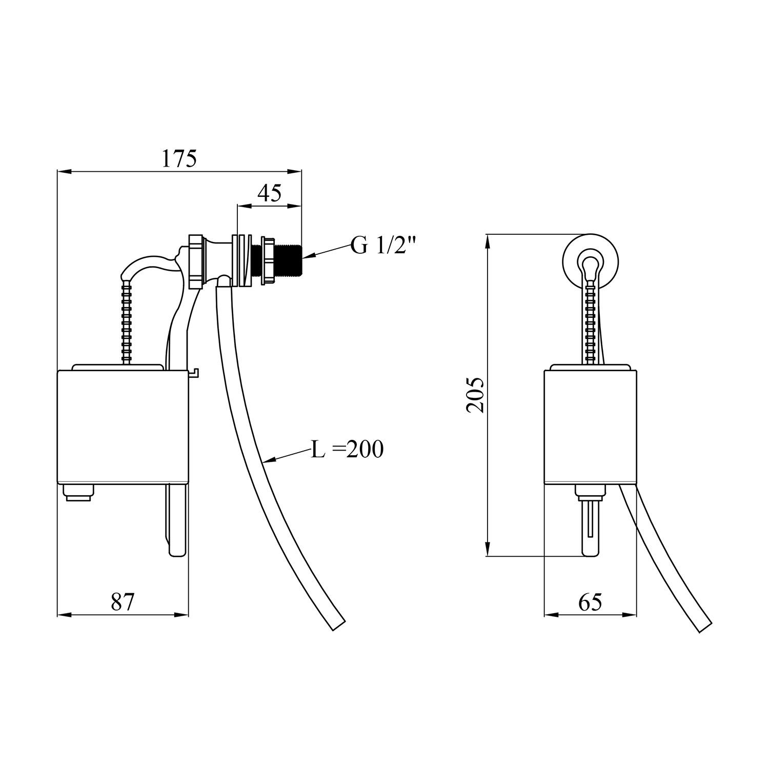 Наливний клапан для бачка унітаза Kroner KRP - SV54 з боковим підведенням 1/2"