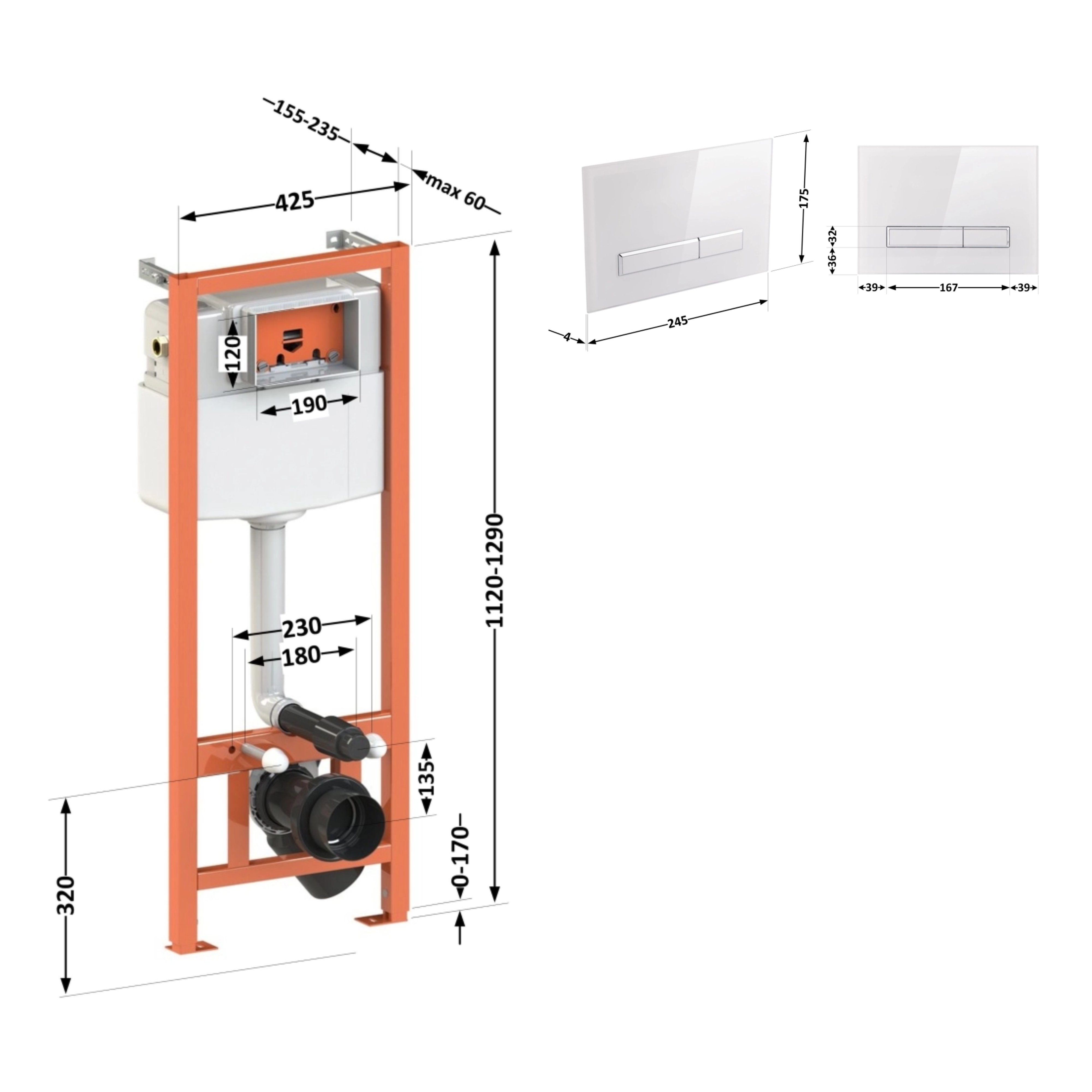 Набір інсталяція 4 в 1 Qtap Nest ST з лінійною панеллю змиву QT0133M425V1105GW