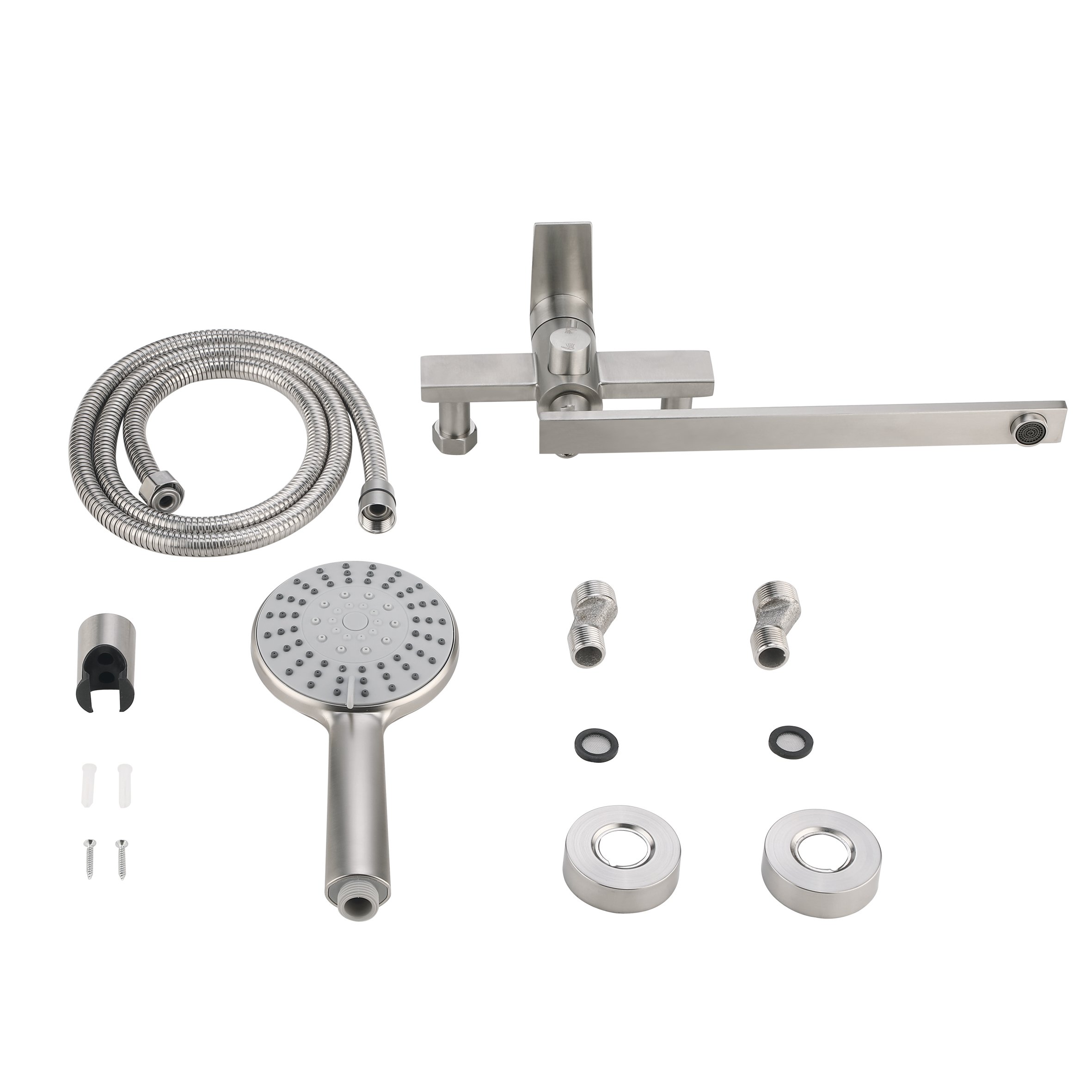 Змішувач для ванни Lidz Nexus 005 (k35) з довгим поворотним виливом та душовим гарнітуром LDNEX005NKS49187 Nickel