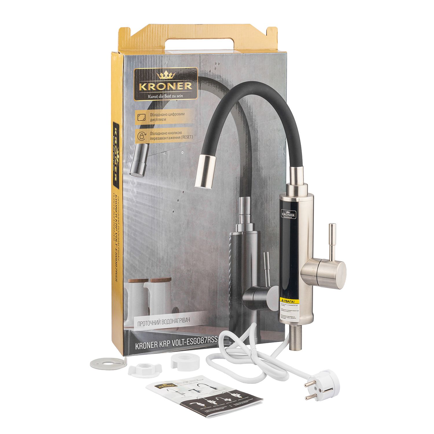 Проточний водонагрівач Kroner KRP Volt - ESG087RSS з дисплеєм