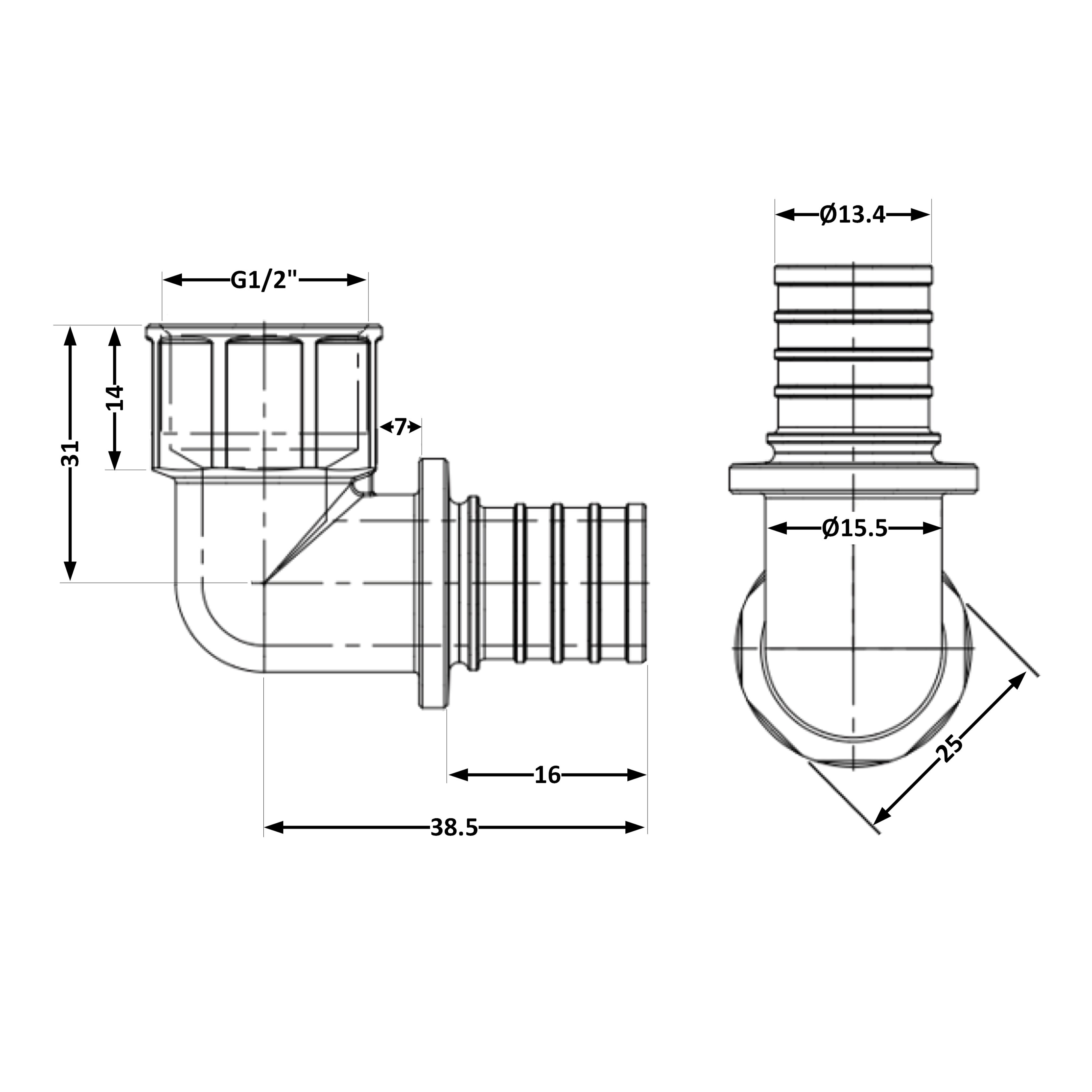 Кут натяжний Icma №1037 d16х2,2-1/2"В 851037ADBO05