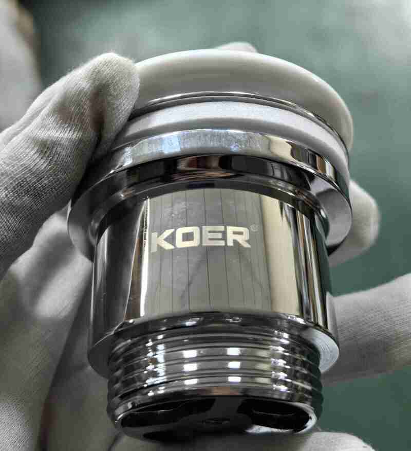 Донний клапан для раковини універсальний (з/без переливу) KOER PW-01-11 автоматичний (Click-Clack) (Біла керамічна накладка) 1 1/4'' (KR3405)