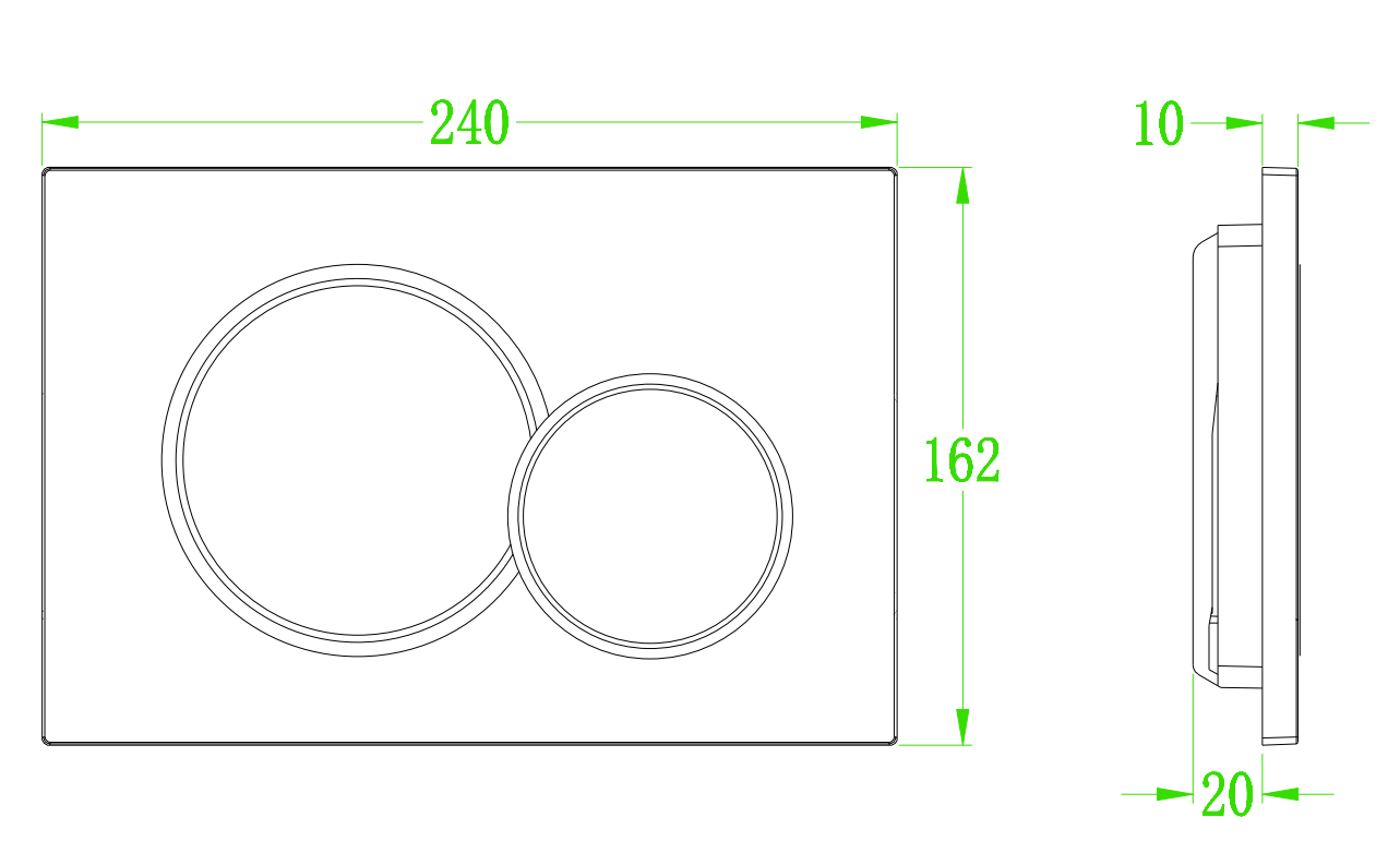 Панель змиву KOER KT-0601-05 240x160x10mm пластикова, кнопка кругла (колір чорний матовий) (KR5176)