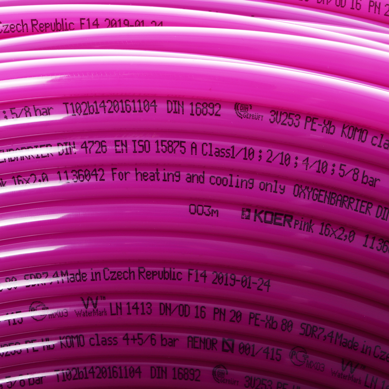 Труба для теплої підлоги з кисневим бар'єром Koer PEX-B EVOH 16 * 2,0 (pink) (600 м) (KR2853)