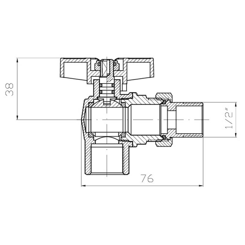Кран з американкою кутовий KOER EXTREME KE.228-15 - 1/2" ручка "метелик" червона (KR5763)