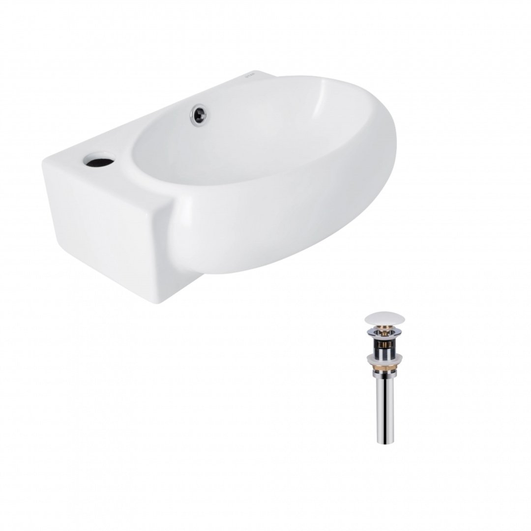 Комплект Qtap Leo: Раковина підвісна овальна ліва 430x285x160 мм White + Донний клапан PU02O