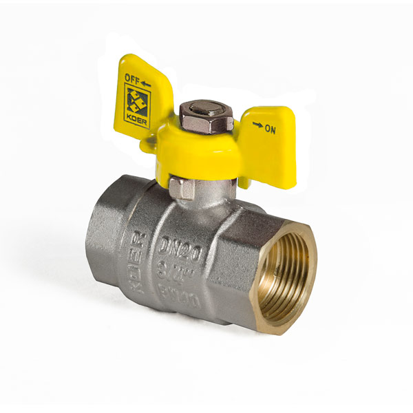 Кран кульовий KOER KR.217.G - 3/4" FF ГГМ YELLOW, ручка "метелик" жовта (KR0041)