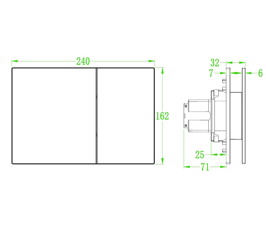 Панель змиву KOER KT-0610-03 240x160x32mm пластикова, кнопка квадратна (колір білий) (KR6134)
