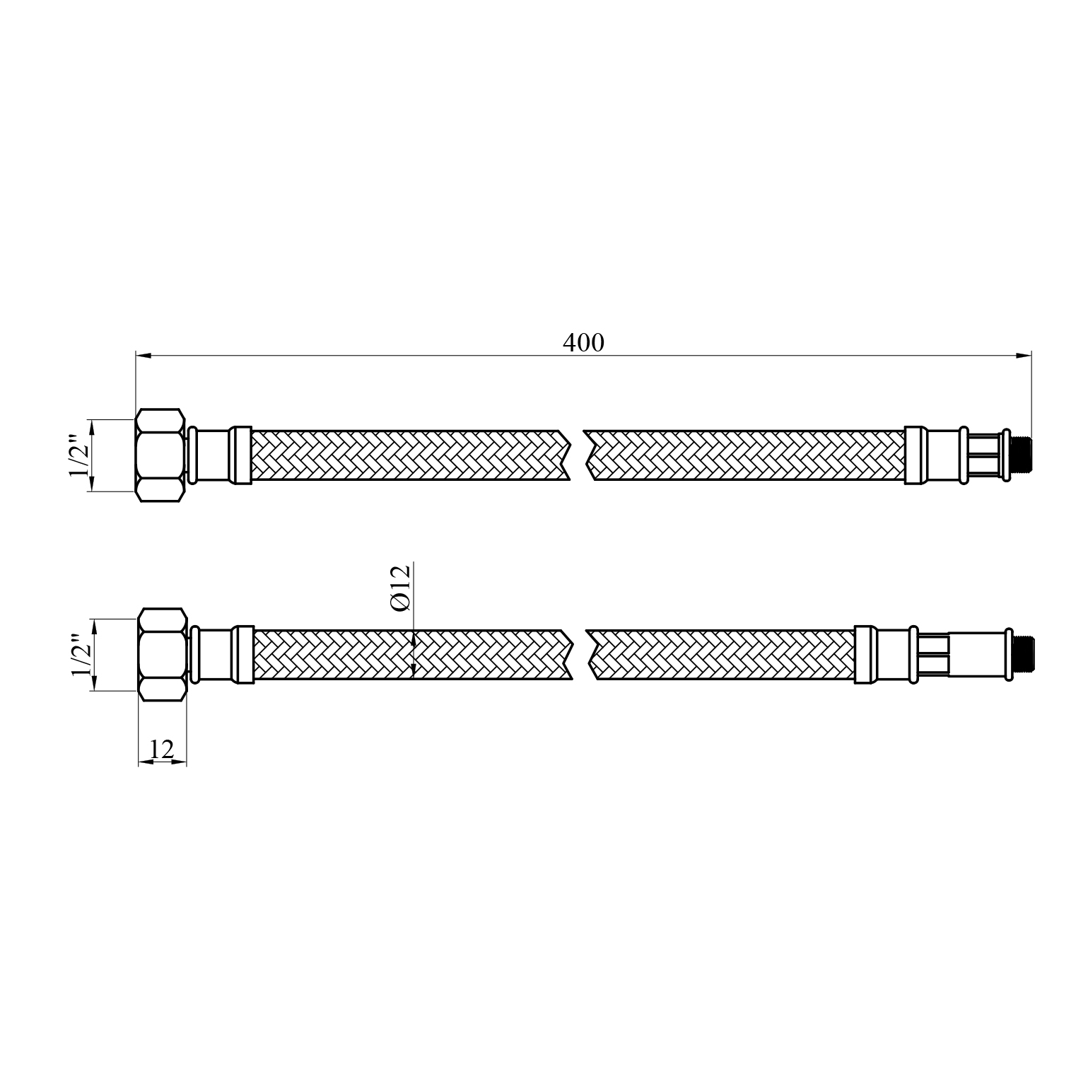Гнучка підводка для підключення змішувача Kroner KRP 1/2"хМ10 ВЗ 40 см в обплетенні з нержавіючої сталі (пара)