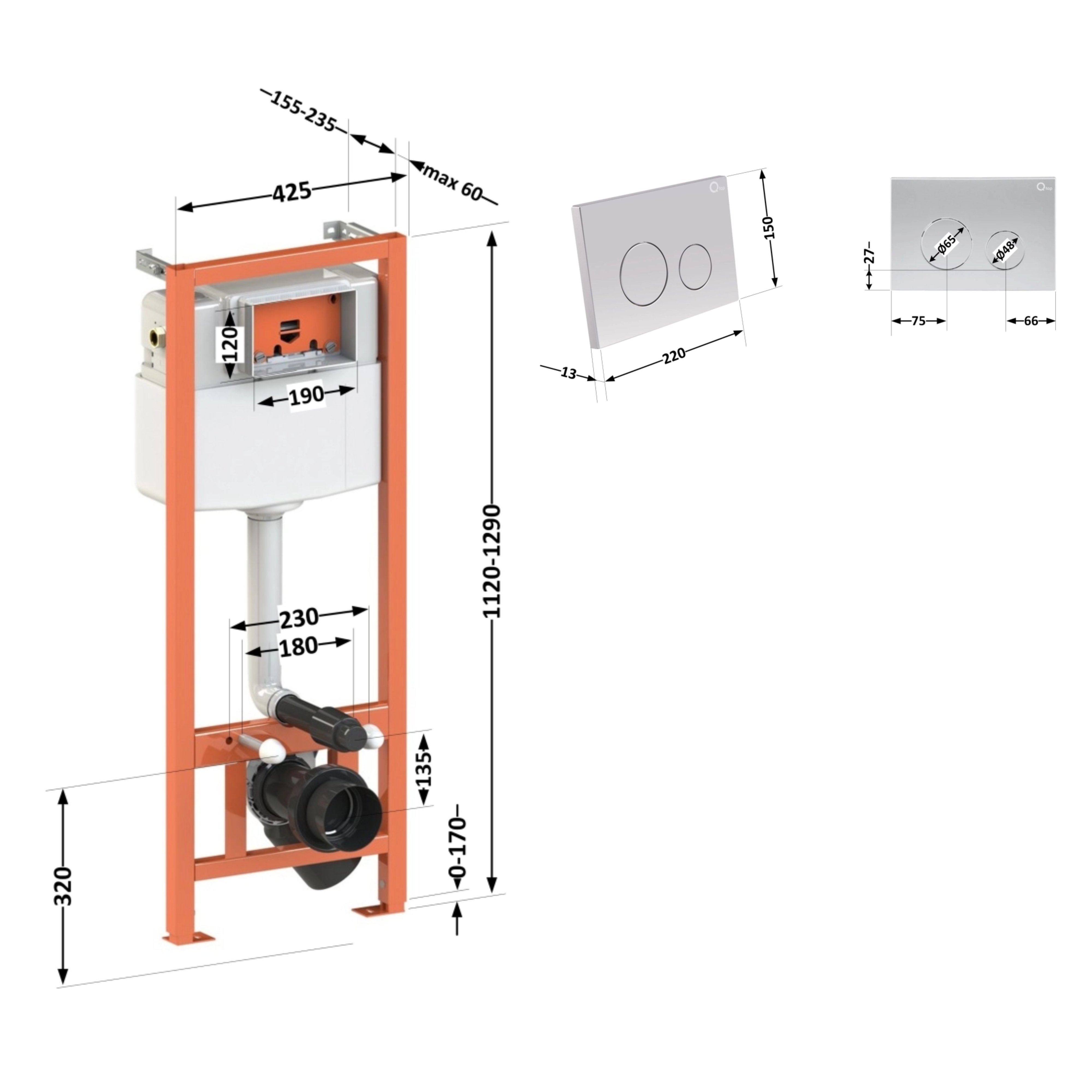 Набір інсталяція 4 в 1 Qtap Nest ST з круглою панеллю змиву QT0133M425M11111SAT