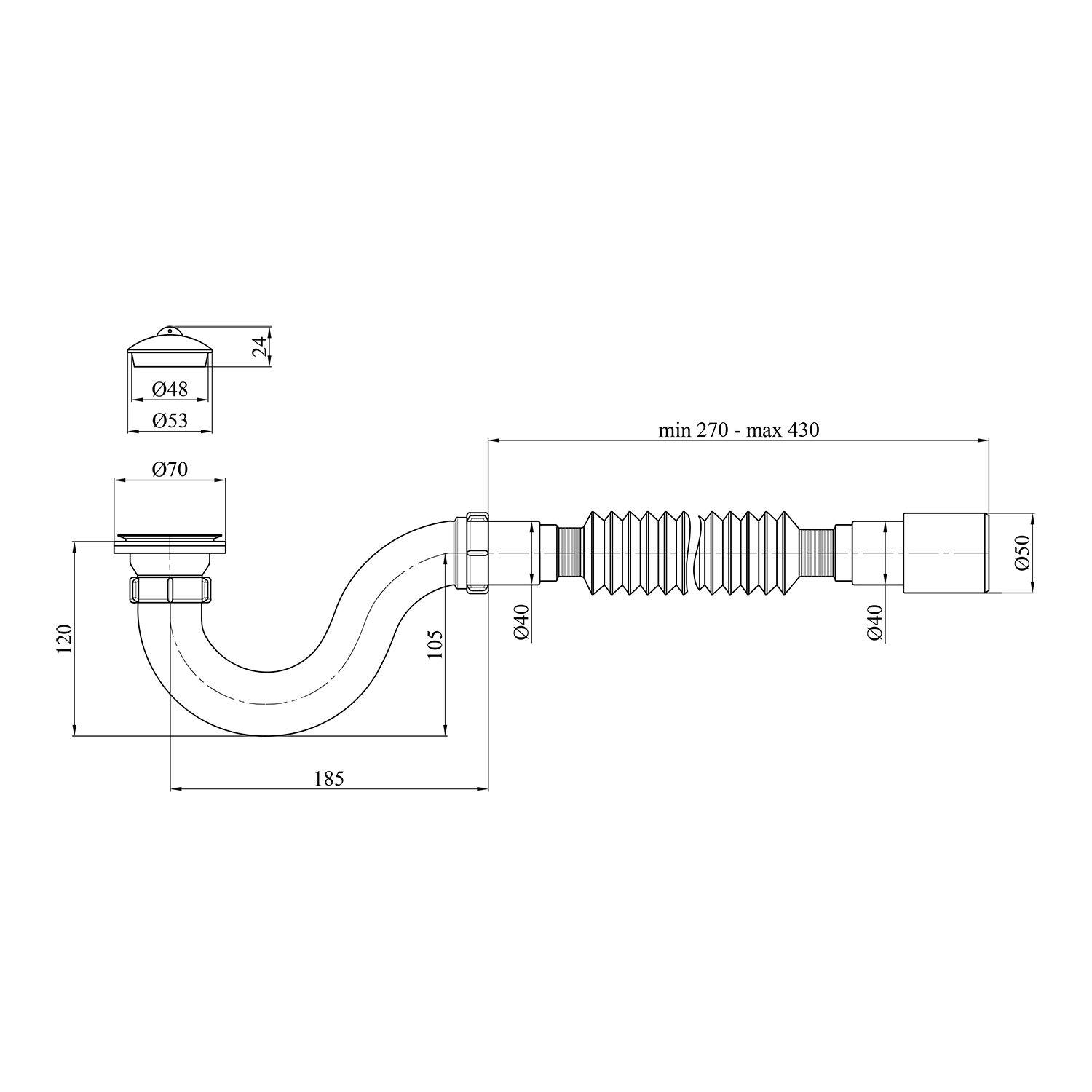 Сифон для душового піддона Kroner KRP - ST01 1 1/2"х40/50 мм прямоточний