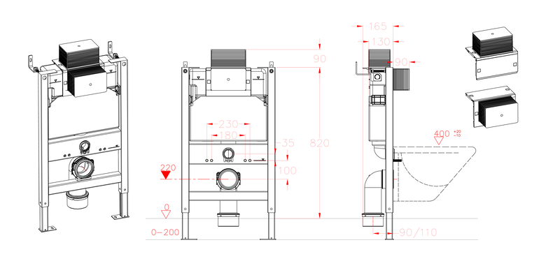 Інсталяція для підвісного унітазу KOER KT-0403 500x165x820mm (без панелі змиву) (KR5313)