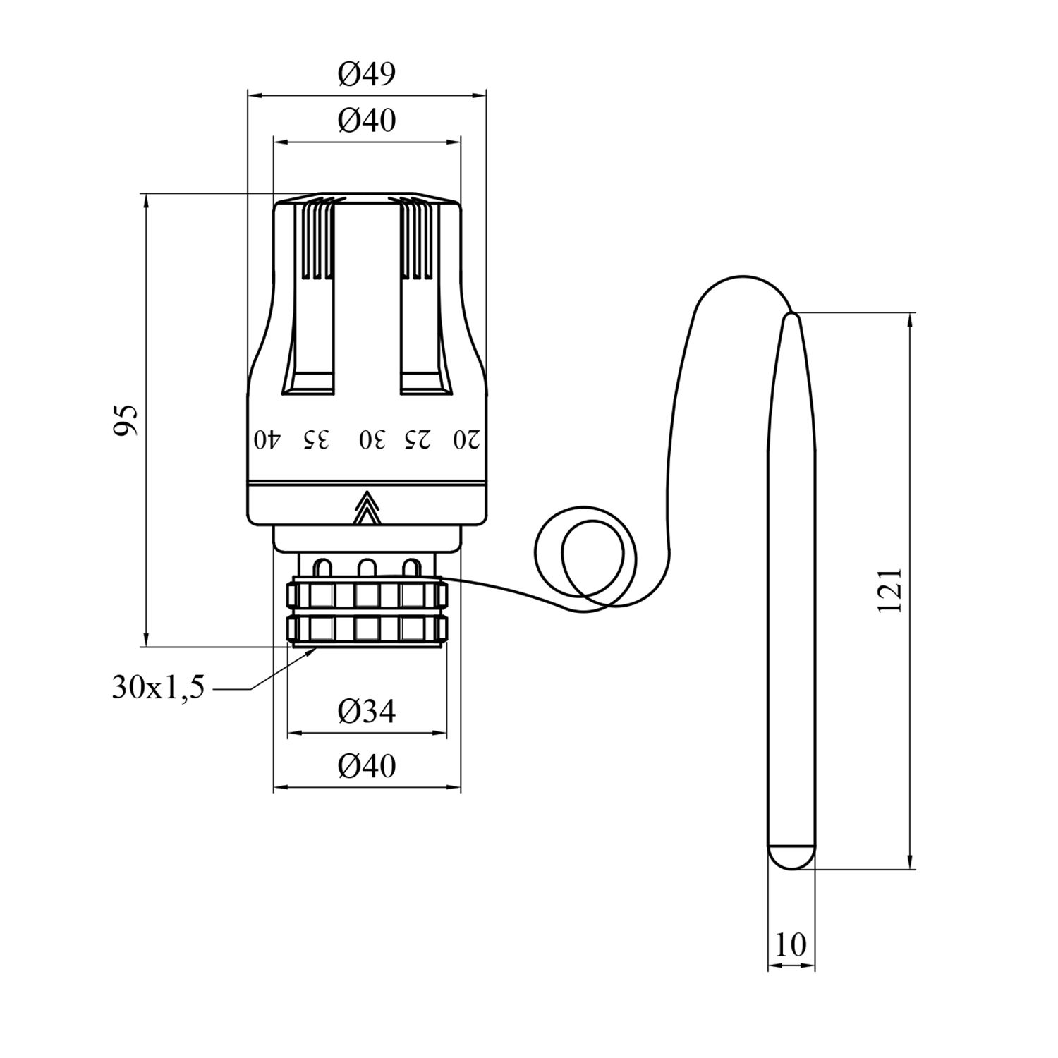 Термоголовка Karro M30x1.5 з виносним капіляром KR-2110