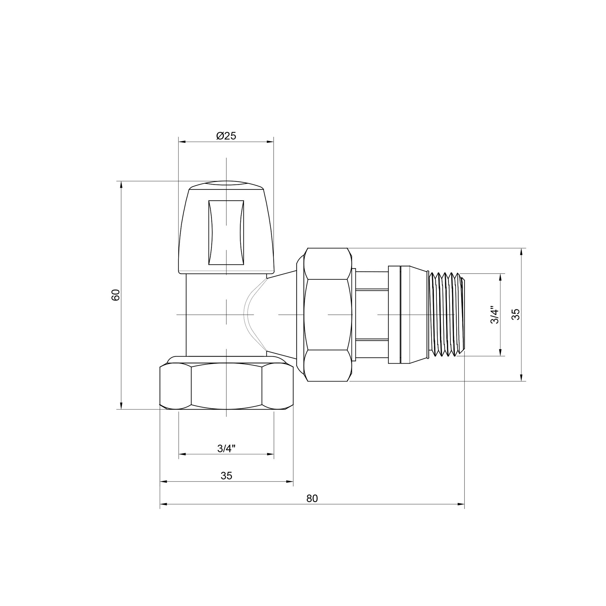 Кран радіаторний Icma 3/4" з антипротіканням кутовий без ручки №805+940