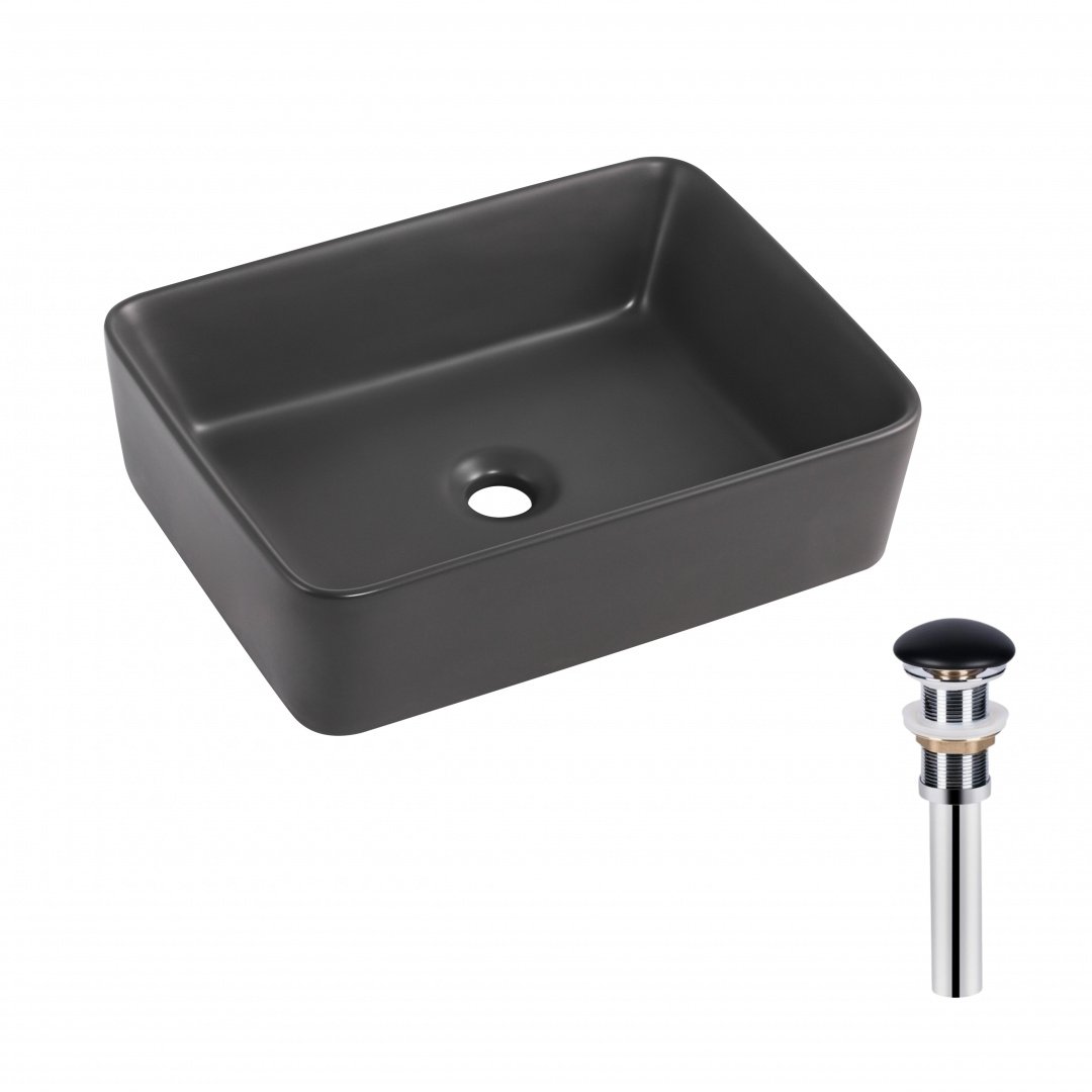 Раковина накладна Qtap Tern 480x370x135 мм, Anthracite, прямокутна, з донним клапаном QT17116069AN