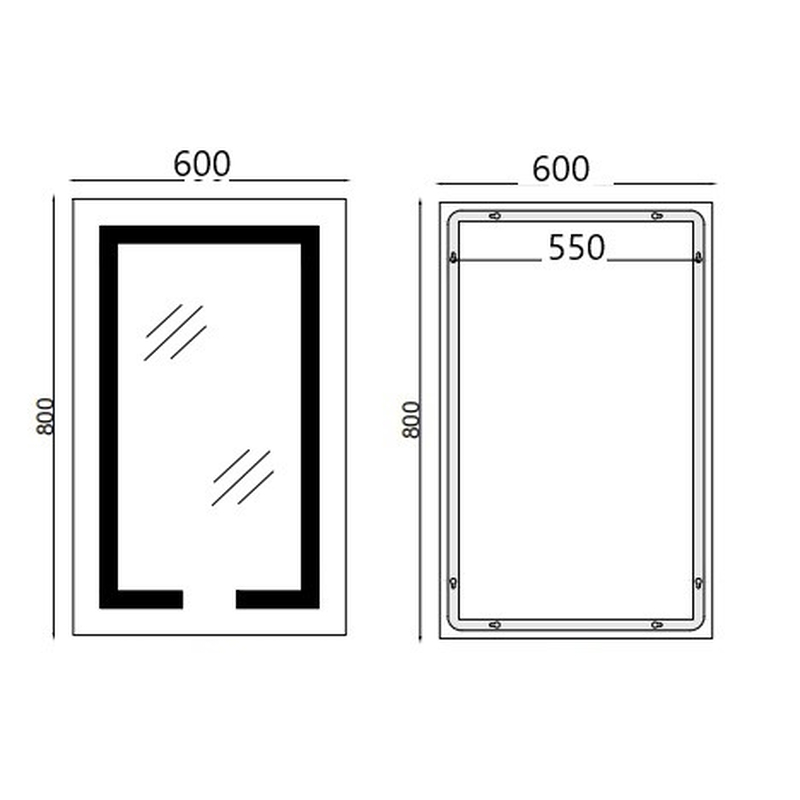 Дзеркало MIXXUS HARD MR06-60x80-CASE з LED Touch, Anti-fog, димером, рег. яскравості, годинником (MI7157)