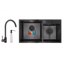 Комплект: мийка, змішувач, диспенсер MIXXUS SET-7843D-220x1.0-PVD-BLACK (Колір чорний) (MX0585)