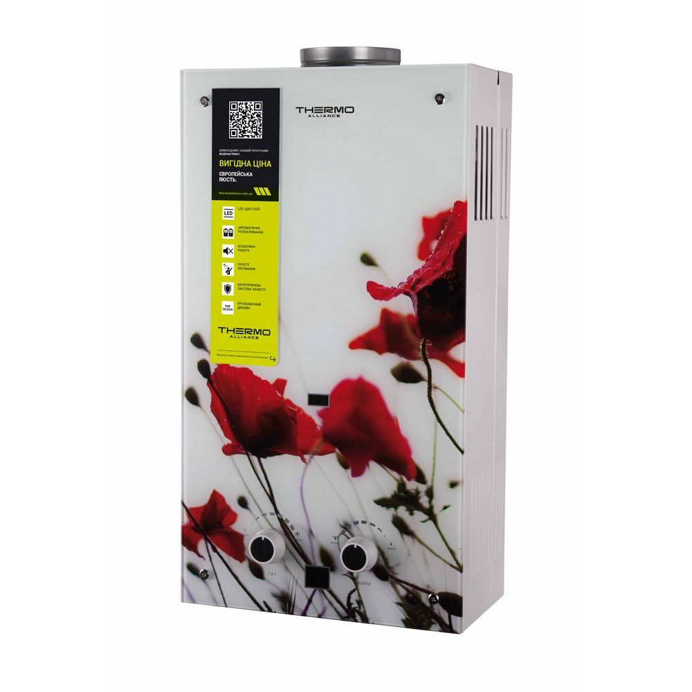 Колонка газова димохідна Thermo Alliance JSD20-10GB 10 л панель скляна з малюнком квіти