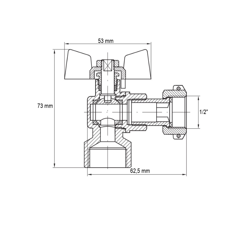 Кран кутовий з накидною гайкою Koer KR.223 - 1/2" ГГБ (KR4773)