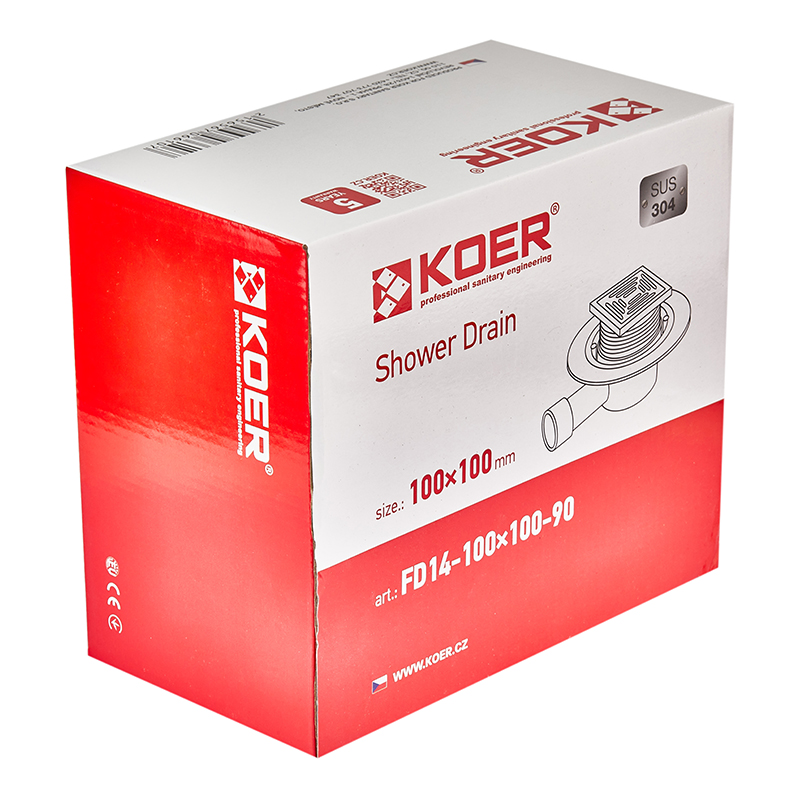 Душовий трап KOER FD14-100x100-90 з нерж. сталі SUS304 100x100мм, кутовий відвід (AC0661)