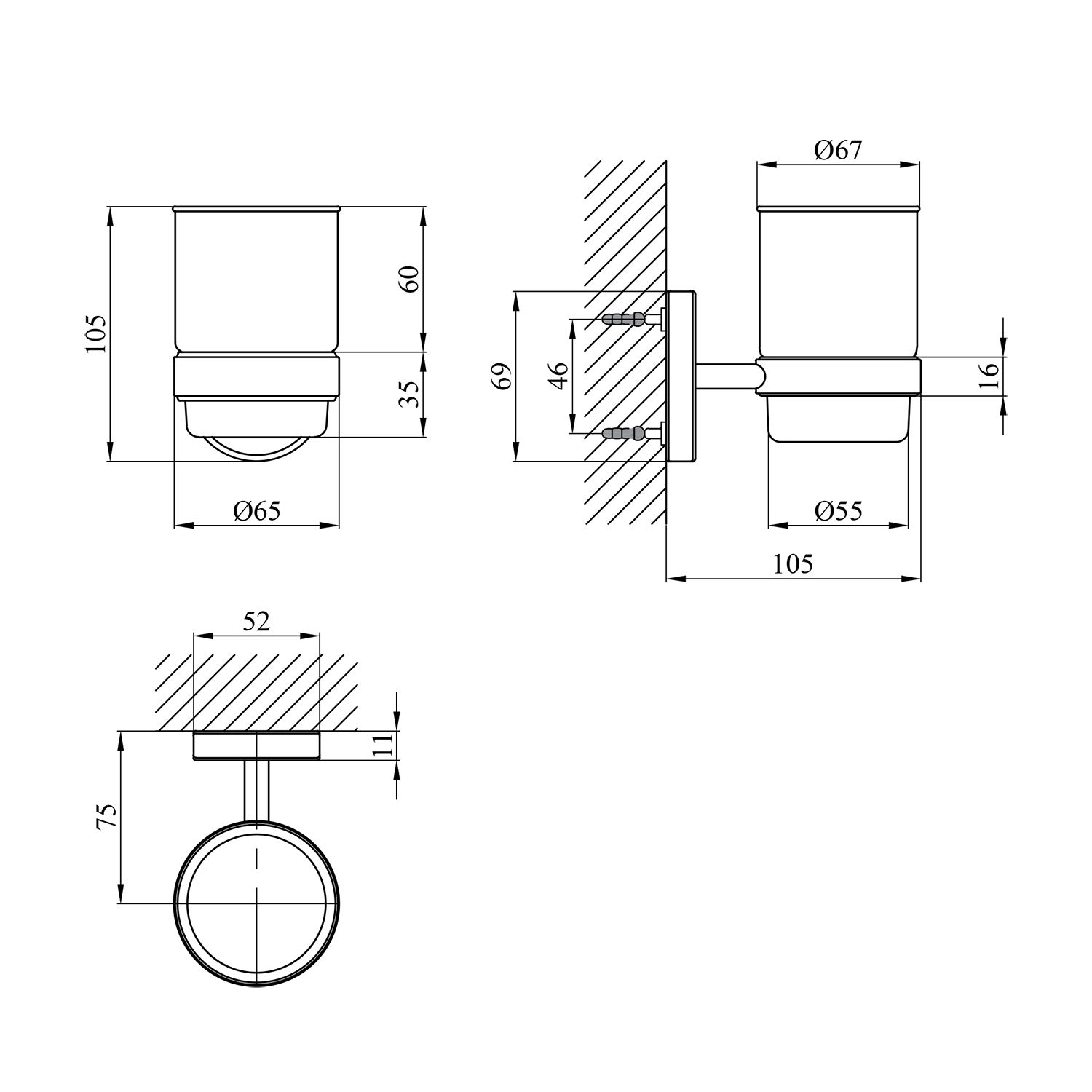 Склянка з тримачем для ванної кімнати Kroner KRM Elbe - ACG2906