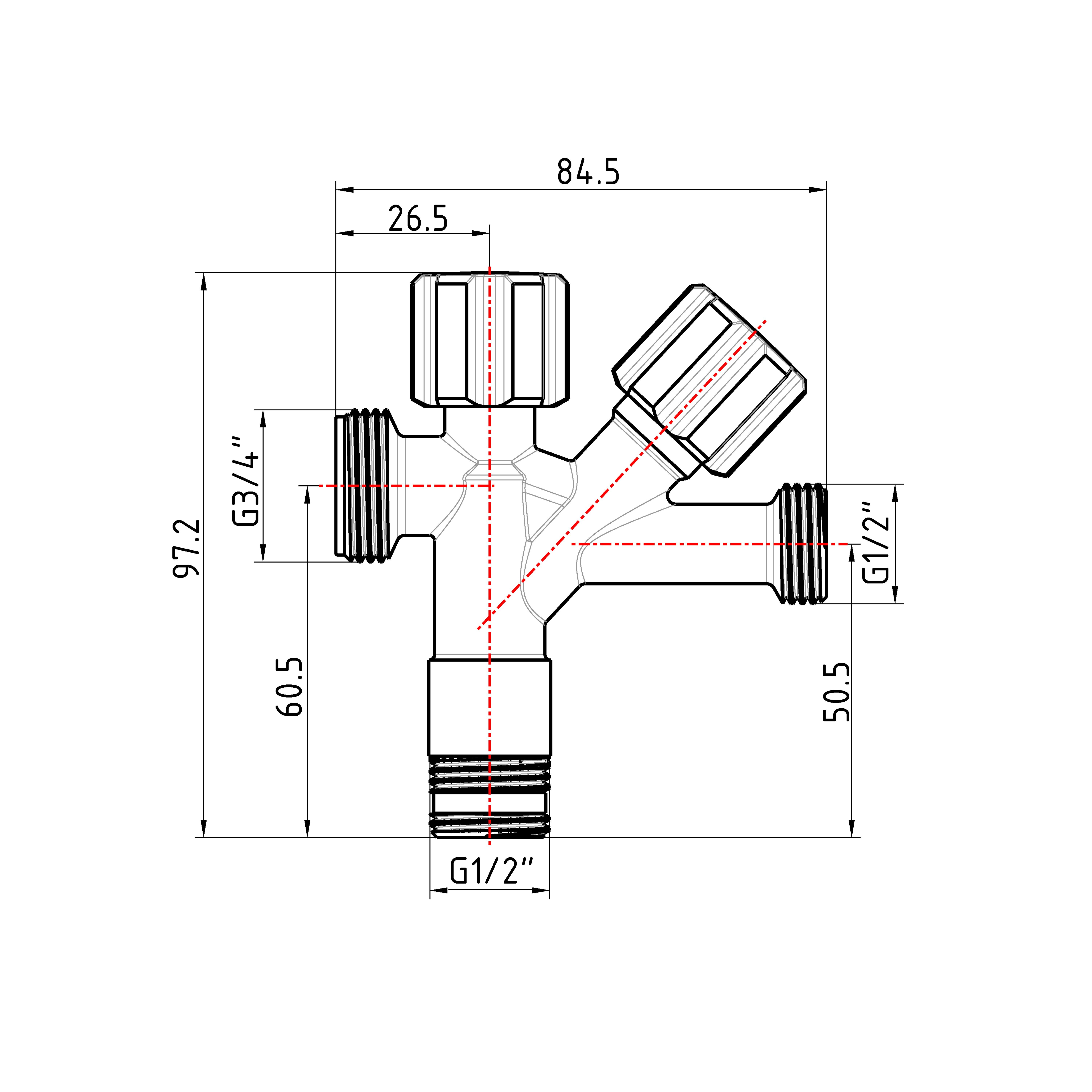 Кран кутовий подвійний  Thermo Alliance Forte 1/2"З х 1/2"З х 3/4"З, хром TAF187W151520