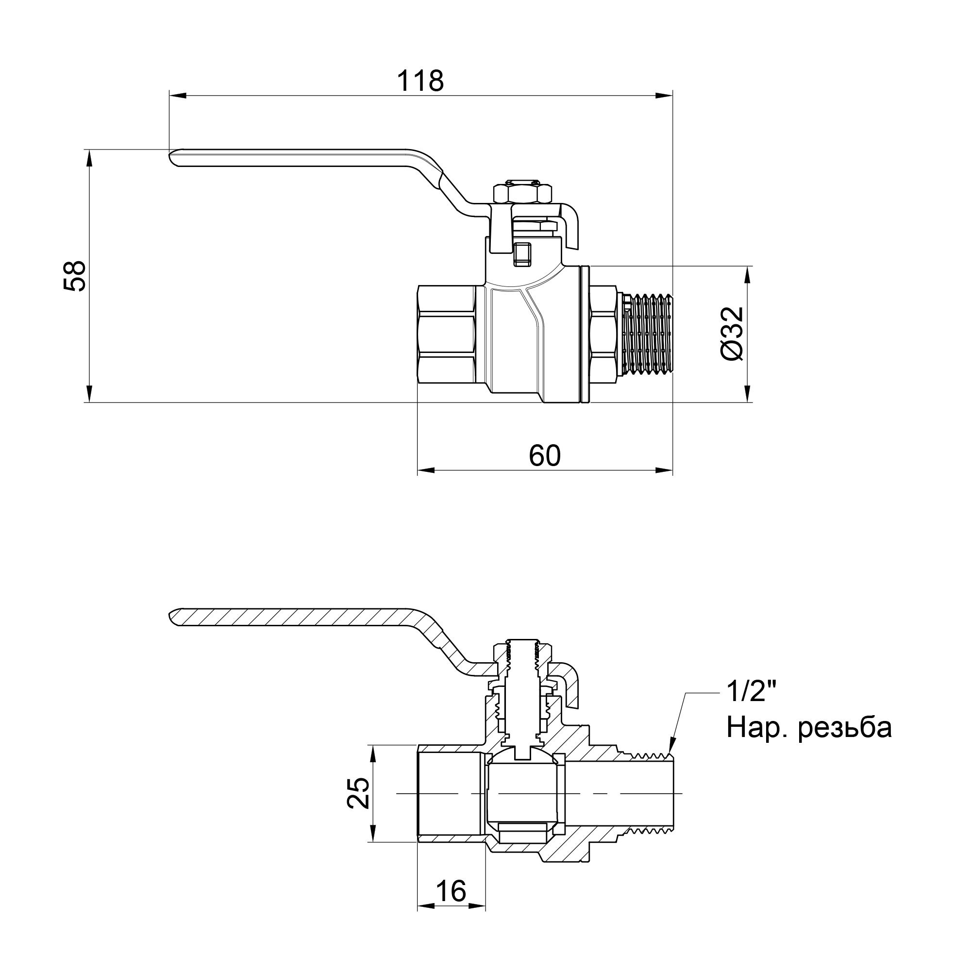 Кран кульовий Thermo Alliance Forte 1/2" ВЗ для води (ручка) SF605W15